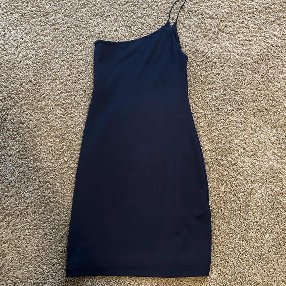 Aritzia Babaton Contour One Shoulder Mini Dress Navy Blue
